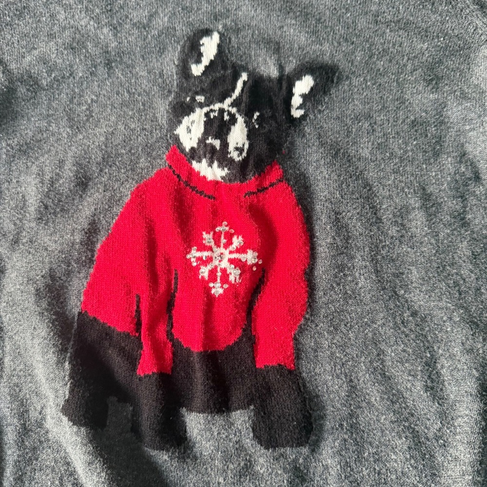 Westport 1962 Gray French Bulldog Sweater Sequin Snowflake Small - Picture 2 of 9